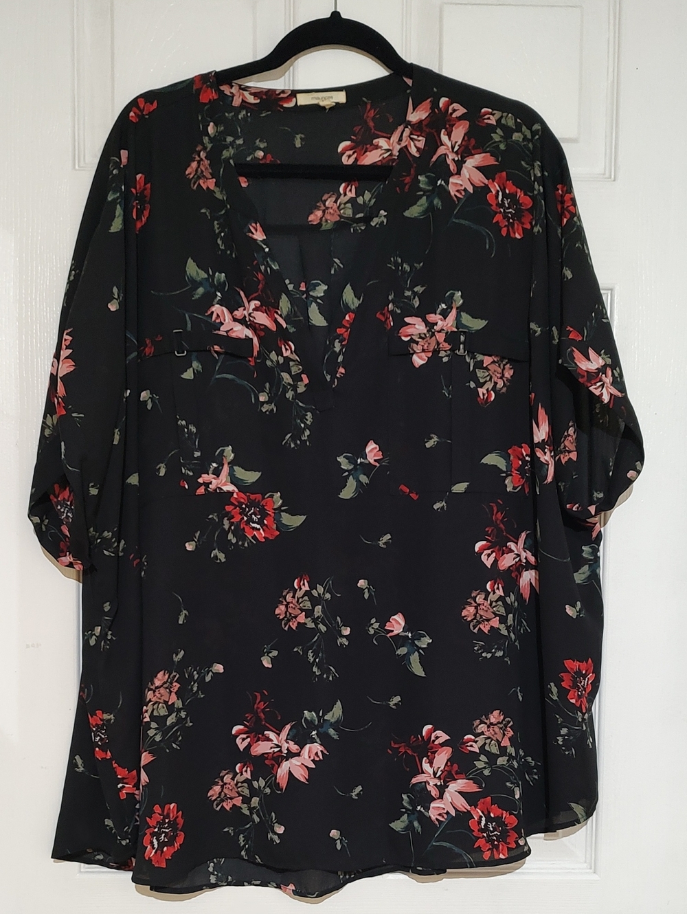 Maurices Black Floral Long Blouse